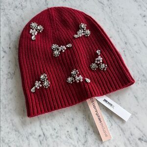 Aqua Red Women’s Beanie with Crystal Embellishments